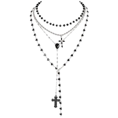 Bocar Layered Black Bead Cross Pendant Y-Necklace for Women Gold Accent Retro Choker Jewelry Ideal Gift(NK-10822) - color: BK