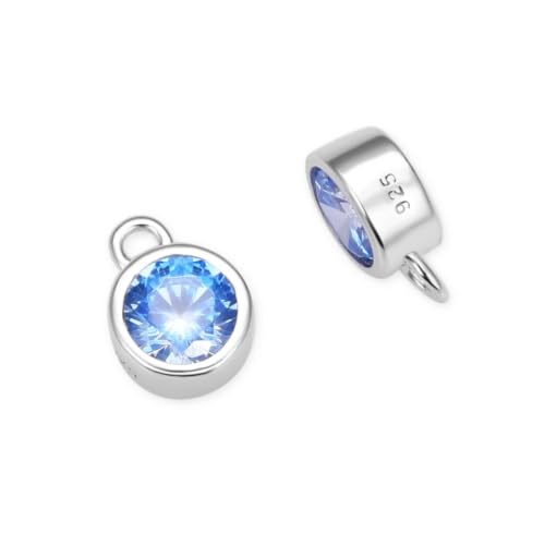 Adabele 2pcs Real 925 Sterling Silver CZ March Birthstone Charm Drop 4mm | Tiny Small, Tarnish Resistant 92.5 Silver Sparkle Aquamarine Blue Cubic Zirconia Dangles Closed Loop Craft Jewelry Making - color: March, size: 4mm (0.16")/Tiny - 2pcs