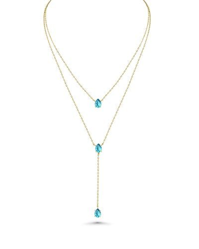 SNGIA Long 18K Gold Plated Blue Green Red Layered Pendant Necklace For Women (Emerald, Ruby, Seafoam, Sky, Sapphire, Pink), Dainty Birthstone Necklace, Statement Necklace Jewelry Gifts. - style: Aqua