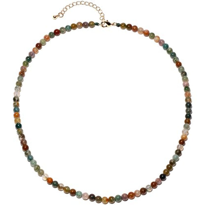 Simple 4mm Gemstones and Crystals Choker Necklace Unisex 16"-18" | Necklaces for Women Men, Adjustable, 40-45 cm Chain Length, Handmade, Spiritual Gemstones, Positive Energy, Daily Wear - style: Indian Agate