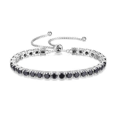 FANCIME Birthstone Bracelet Jewelry for Women Sterling Silver Tennis Bracelet Classic Bolo Adjustable Chain Fine Jewelry Anniversary Birthday Gifts for Women Mom Wife Her - color: 10-Black Tourmaline