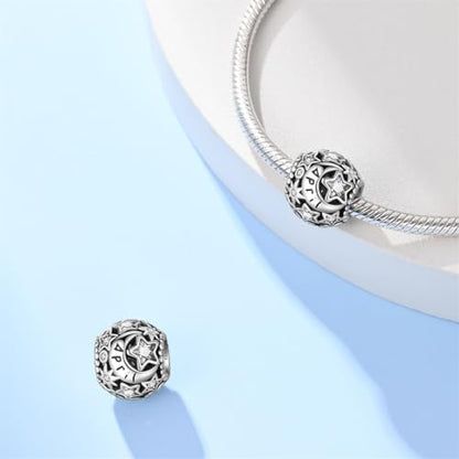 Star Moon 925 Sterling Silver Birthstone Charm for Bracelet Women Jewelry - color: April