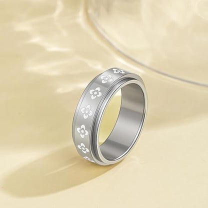 Fidget Anxiety Rings for Women 14K Gold Silver Plated Spinner Band Ring 8mm Thick Stainless Steel Statement Rings Jewelry Gifts Size 6-10 - color: Silver-Rotation