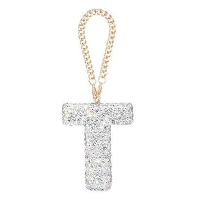 MECCANIXITY Bling Car Letter Charm, Initial T Letter Interior Car Rear View Mirror Decoration Hanging Crystal Ornaments for Women Bags Water Cup DIY Craft, Silver - style: Letter T