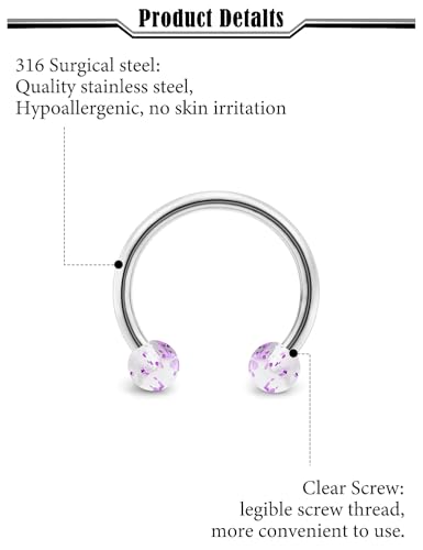 20G 18G 16G 14g Septum Rings Surgical Steel Horseshoe Nose Septum Rings Cartilage Helix Tragus Rook Daith Earring Hoop Lip Piercing Jewelry Retainer for Women Men - style: 18g-inner dia:8mm 10mm 12mm-3mm balls