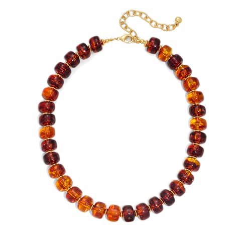Beaded necklace for Women Boho Bead Gemstone Chunky Necklace Big Bead Necklace Fashion Trendy Summer Necklaces Jewelry Gifts - color: Amber Beaded