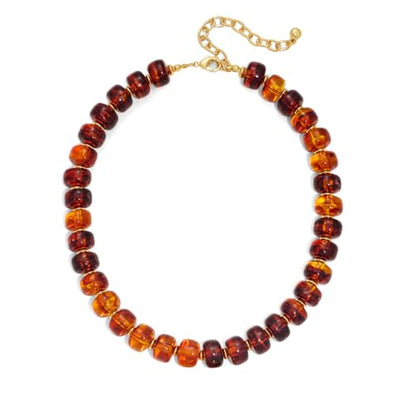 Beaded necklace for Women Boho Bead Gemstone Chunky Necklace Big Bead Necklace Fashion Trendy Summer Necklaces Jewelry Gifts - color: Amber Beaded