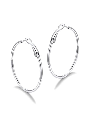FaithHeart Silver/Black/Gold Stainless Steel Thin Hoop Earrings for Women | 2mm Wide Thin Large Hoop Earrings, Hypoallergenic Lightweight Trendy Jewelry, 20/30/40/50/60/70/80/90/100mm - color: Silver, size: 40mm/1.57"