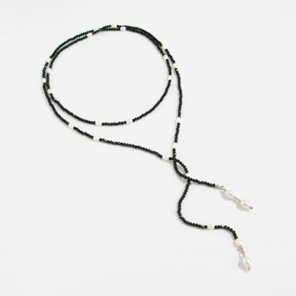 Long Black Beaded Necklace for Women Trendy Gold Beads Slip Tie Pearl Wrap Necklace Layered Silver Lariat Necklaces with Pearl Drop Y Statement Necklaces Versatile Elegant Jewelry - color: Black