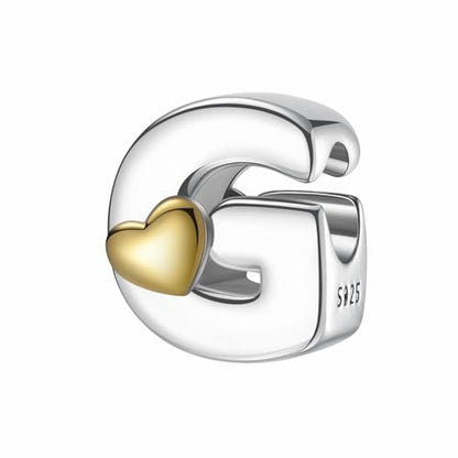 A~Z Alphabet Charm Letter Beads 925 Sterling Silver with Heart-shaped 5A Cubic Zircon Stones fits Pandora European Bracelets Necklace Jewelry Gift for Women - style: G Letter Charms