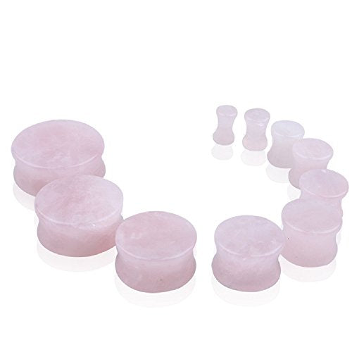 NewZenro 2Pairs Rose Quartz Aventurine Natural Organic Stone Ear Plugs Gauges Tunnel Expanders Stretcher Double Flared Amazonite Flesh Piercings Body Jewelry Set - style: 00g(10mm)