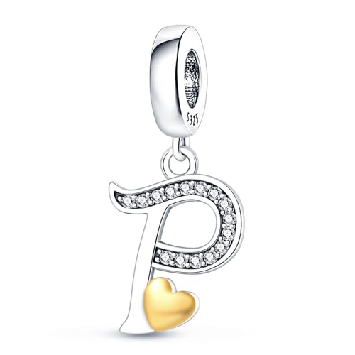 HappyStar Sterling Silver Letter Charms for Bracelets Alphabet Initial Dangle Charms Bead fit Pandora Bracelets Jewelry Gifts for Women - color: Letter charms P