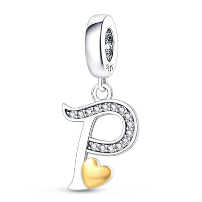 HappyStar Sterling Silver Letter Charms for Bracelets Alphabet Initial Dangle Charms Bead fit Pandora Bracelets Jewelry Gifts for Women - color: Letter charms P