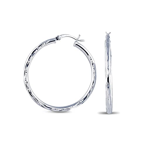 Charmsy 925 Sterling Silver Hoop Earrings | Lightweight Italian 2.5mm Tube Diamond-Cut Round Classic Hoops Earring for Women | Size 15/20/25/30/35/40/50/60/70mm | Small Medium Large - color: Diamond-Cut, size: 20 MM
