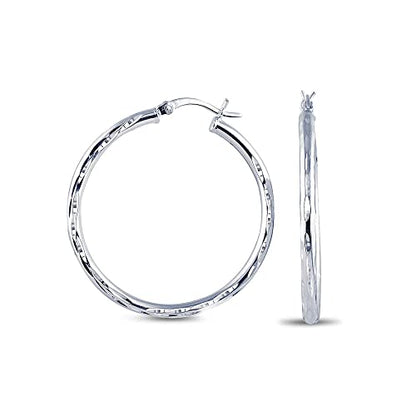 Charmsy 925 Sterling Silver Hoop Earrings | Lightweight Italian 2.5mm Tube Diamond-Cut Round Classic Hoops Earring for Women | Size 15/20/25/30/35/40/50/60/70mm | Small Medium Large - color: Diamond-Cut, size: 20 MM