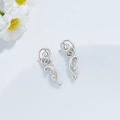 Ear Climbers Earrings for Women Sterling Silver Vintage Ear Crawler Earrings Jewelry Gifts for Women - style: Filigree