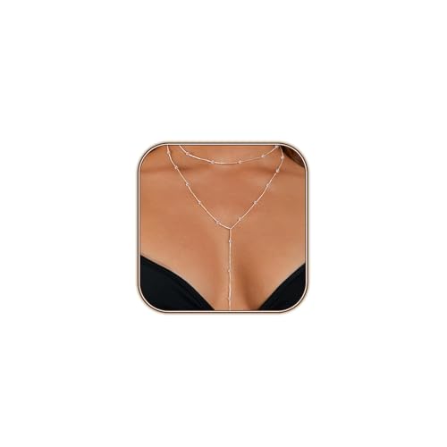 HERIER Lariat Gold Necklace for Women, Dainty Long Necklace 14k Gold Plated/Silver Y-Shaped Layered Beaded Chain Drop Necklaces for Women Trendy Simple Gold Jewelry for Women Gifts - color: Y Layered Pearl Necklace-Silver