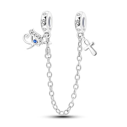 925 Sterling silver Safety Chain Charm for Bracelet Pendants Clip Beads | Infinite Love Butterfly Evil Eye Stopper Spacer dangle Charm for Woman Jewelry Gift - color: Cross Chain