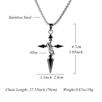 Gothic Cross Star Necklace For Men Women Silver Stainless Steel Cuban Link Paperclip Figaro Bead Chain Punk Kpop Y2k Goth Irregular Layered Cross Pendant Necklace Non Tarnish Jewelry Gift - color: Black B