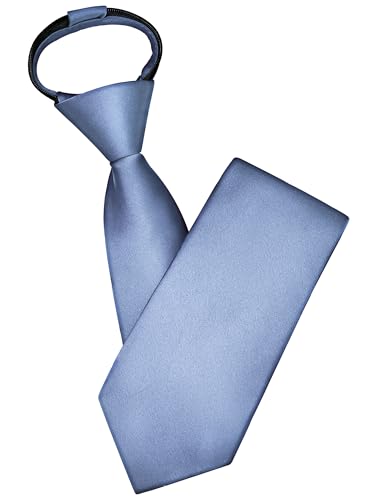 Branduce 3.15"（8cm） Mens Solid Satin Tie Pre-tied Adjustable Zipper Necktie for Business and Wedding - color: Dusty Blue