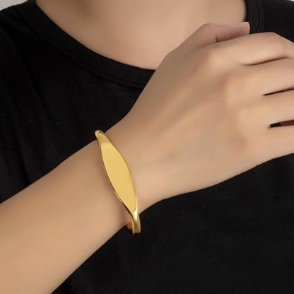 Dankadi Unisex 925 Sterling Silver Bangle Bracelet -Simple Women Men Torque Bracelet Solid Smooth Plain Polished On Cuff Fashion Fine Jewelry Gifts - color: Gold