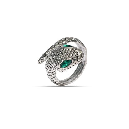 Stainless Steel Snake Ring for Men & Women Adjustable Serpent Wrap Ring with Green Blue Crystal Eye, Vintage Gothic Biker Jewelry, Non-Tarnish Open Band Statement Fashion Accessory Gift - style: Silver Snake