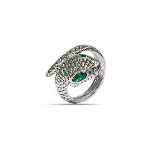 Stainless Steel Snake Ring for Men & Women Adjustable Serpent Wrap Ring with Green Blue Crystal Eye, Vintage Gothic Biker Jewelry, Non-Tarnish Open Band Statement Fashion Accessory Gift - style: Silver Snake