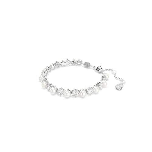 Swarovski Matrix Tennis bracelet, Crystal pearl, Round cut, clear, Rhodium finish
