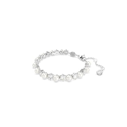Swarovski Matrix Tennis bracelet, Crystal pearl, Round cut, clear, Rhodium finish