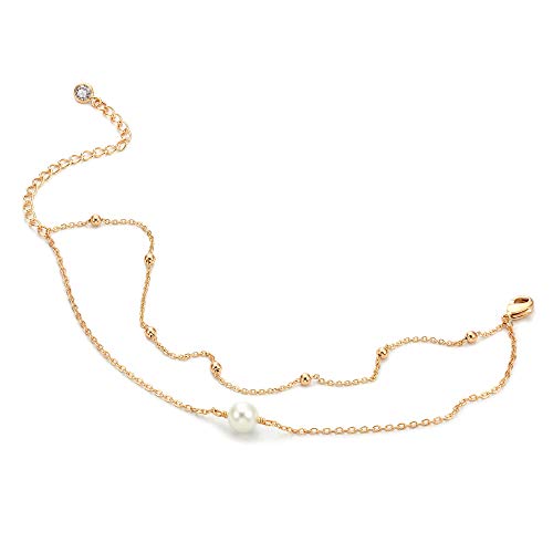 MEVECCO Dainty Chain Bracelets for Women, Layered and Charm Styles | 14K Gold Plated Brass, Select Cubic Zirconia Accents, Single and Multi-Row Structures for Refined Everyday Wristwear - style: 2 Layer 1 Pearl Bead Chain