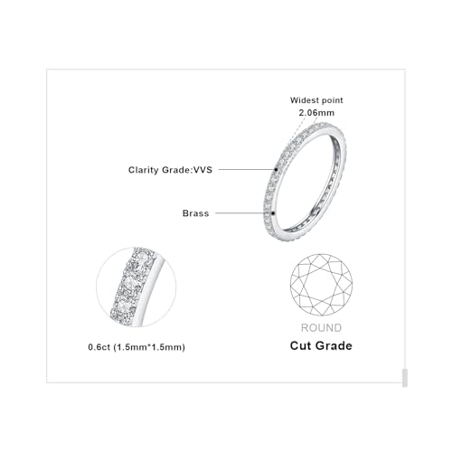 JewelryPalace 6 Stone Cubic Zirconia Half Eternity Stackable Wedding Rings for Women, 14K White Yellow Rose Gold Plated 925 Sterling Silver Promise Rings for Her, Simulated Diamond Wedding Band Ring - color: G-eternity-sterling silver Brass