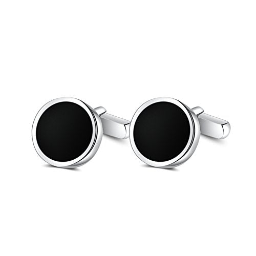 Mens Onyx Cufflinks and Studs Set Silver Black Cufflinks for Men Tuxedo Shirts Business Wedding Gift