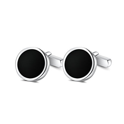Mens Onyx Cufflinks and Studs Set Silver Black Cufflinks for Men Tuxedo Shirts Business Wedding Gift