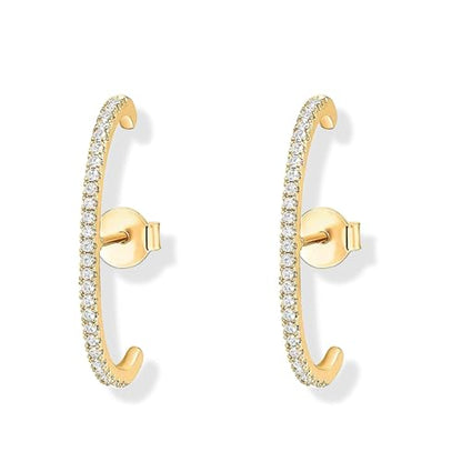 KELMALL 14K Gold Plated CZ Ear Climber Earrings for Women – Curved Bar Cuff Stud Earrings, Sparkly Cubic Zirconia Arc Climber, Minimalist Statement Jewelry - color: Cubic Zirconia - Gold