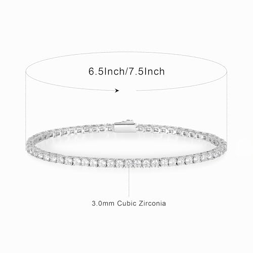 3/4/5mm Tennis Bracelet, 18k White Gold Plated 3MM/4MM/5MM Iced Out Round Cubic Zirconia Tennis Bracelet for Women Men 6.5/7/7.5 Inches - color: 3MM White Gold, size: 8 inch