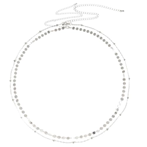 2 Pcs Gold Silver Waist Chain for Women, Layered Belly Chains, Adjustable Beaded & Sequin Waist Beads Body Chain Belt, Dainty Summer Beach Jewelry for Bikini Party Rave Outfits Gift - color: Silver