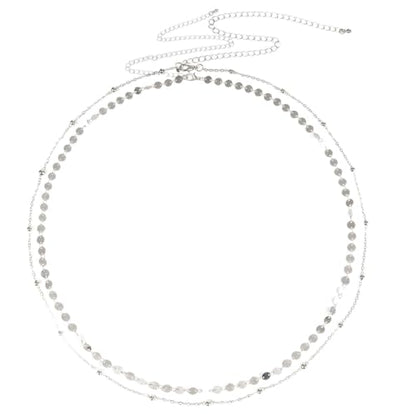 2 Pcs Gold Silver Waist Chain for Women, Layered Belly Chains, Adjustable Beaded & Sequin Waist Beads Body Chain Belt, Dainty Summer Beach Jewelry for Bikini Party Rave Outfits Gift - color: Silver