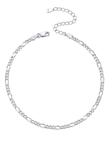 ChicSilver 925 Sterling Silver Ankle Bracelet for Women, Simple Cuban Link/Figaro/Twist Rope Chain Anklets for Beach Party(with Gift Box) - style: 01: Figaro Chain-2.8mm wide