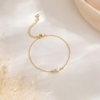 NECOCY 14K Gold Plated Pearl Bracelets for Women, Dainty Bracelets Stack Trendy Pearls Beaded Link Chain Charm Bracelets Set Layered Tiny Wedding Prom Jewelry Gift for Women Mother's Day Graduation - style: Style-10