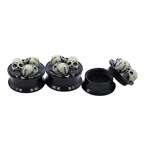 Skull Black Acrylic Ear Plugs Tunnel Gauges Expanders Tunnels Kit Stretcher Earrings for Men Women Fashion Punk Gothic Lobe Piercing Body Jewelry Personalized Halloween Party Gifts Bff Birthday - color: 00g (10mm)