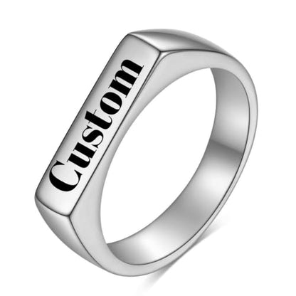 Stainless Steel Square Signet Rings for Men Women Gold/Silver Plain Pinky Thumb Ring, Gift for Dad Husband - color: Rectangle Silver-Custom