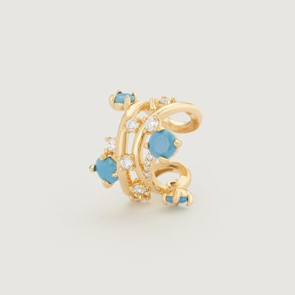 Ear Cuff Earrings for Women 14K Gold Plated Created Turquoise Cubic Zirconia Sparkling Boho Hollow Huggie Ear Cuffs Non Piercing | Clip On Cartilage | Single - color: Turquoise Whirl