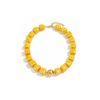 Mchic Colorful Beaded Choker Necklace for Women: Boho Large Square Acrylic Beaded Necklace Stainless Steel Adjustable Surfer Beach Strand Necklaces Summer Handmade Jewelry Gift for Women - color: Yellow