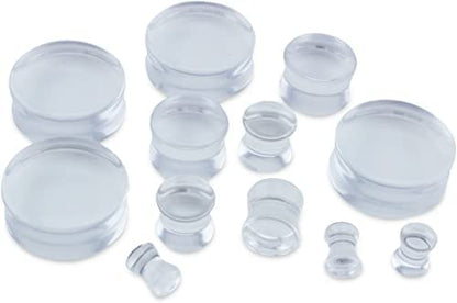 1 PAIR (2pcs) CLEAR ACRYLIC PLUGS Double Flare Gauges Solid Saddle Thin Ear Flesh Tunnels 1012 - size: 2G (6MM)