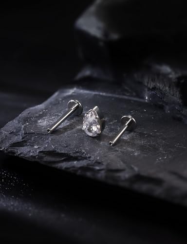 16G Astm F136 Titanium Internal Thread Flat Back Earrings Nose Studs Tragus Forward Helix Conch Cartilage Lobe Earrings Stud Medusa Labret Monroe Lip Ring Piercing Jewelry For Women Men - size: 16G--Style D-CZ