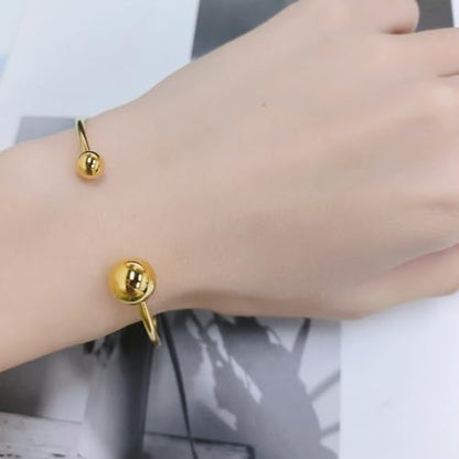 Dainty Ball Cuff Bracelet for Women Simple Delicate Thin Cuff Bangle Hook Bracelet Adjustable Open Wrap Bracelet Anklet Love Friendship Gift Stainless Steel 18K Gold-Tone Plated Minimalist Jewelry