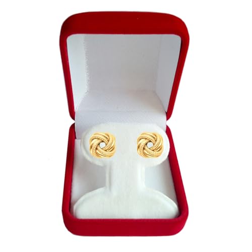 14k Yellow Gold Shiny And Textured Double Row Love Knot Stud Earrings, 10mm