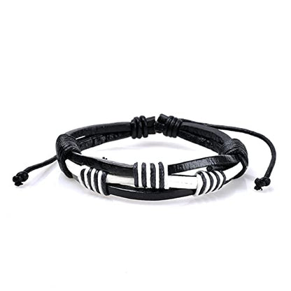 Fashion Retro Leather Bracelet, Stylish Classic Braided Bracelet for Women, Cuff Wrap Bracelet for Men, Black