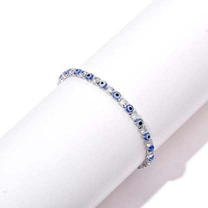 Evil Eye Bracelets for Women 18K Gold and Silver Filled with 4MM Cubic Zirconia Tennis Bracelet Evil Eye Jewelry - color: White Gold