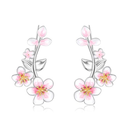 Ear Climbers Earrings for Women Sterling Silver Vintage Ear Crawler Earrings Jewelry Gifts for Women - style: Cherry Blossom